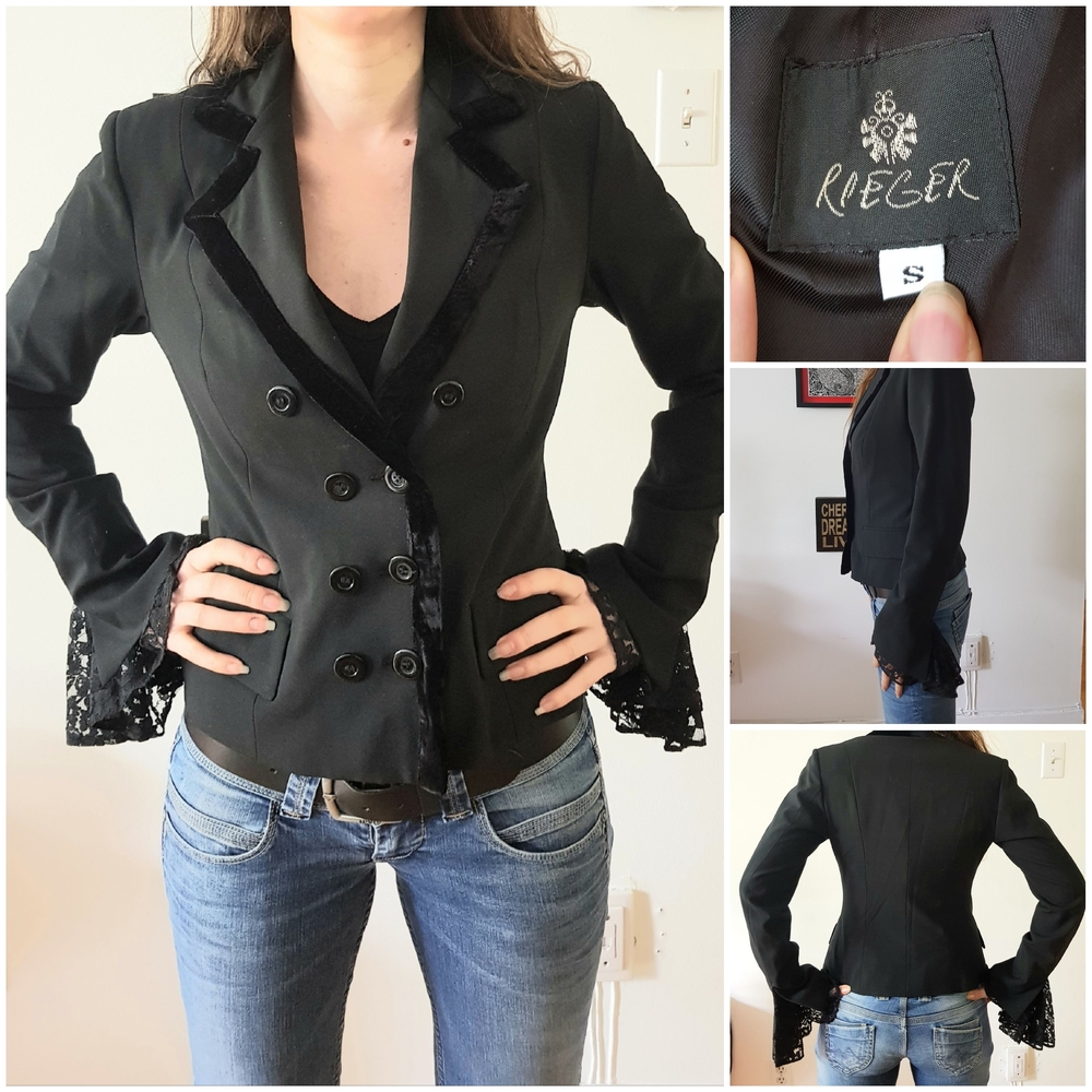 Women's Black Blazer with Lace Details